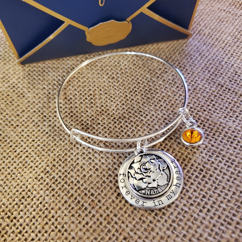 Handmade Nana Forever In My Heart + Initial Charm Bangle Bracelet